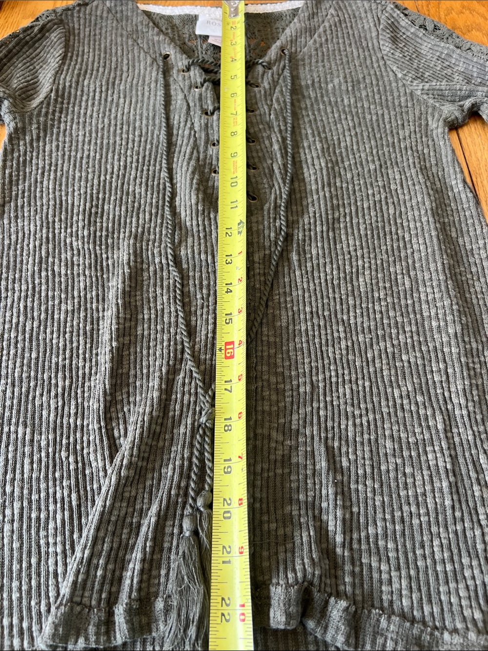 Knox Rose Lace-Up Ribbed Long-Sleeve Top in Olive Green Size XS - Picture 9 of 9